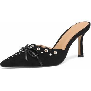 Black Studded Bow Kitten Heels Size 8.5